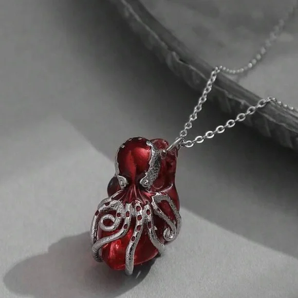 Octopus Wrapped Heart Metallic Squid Anatomy Cardiac Grasp Clutch Oddity Pendant
